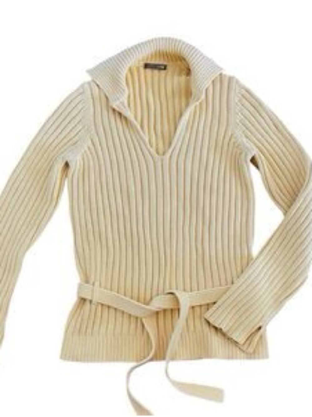 J. Crew Cream Ribbed V-Neck Tie-Waist Sweater